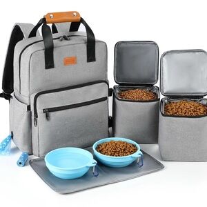 Gray Pet Travel Backpack with Food Containers